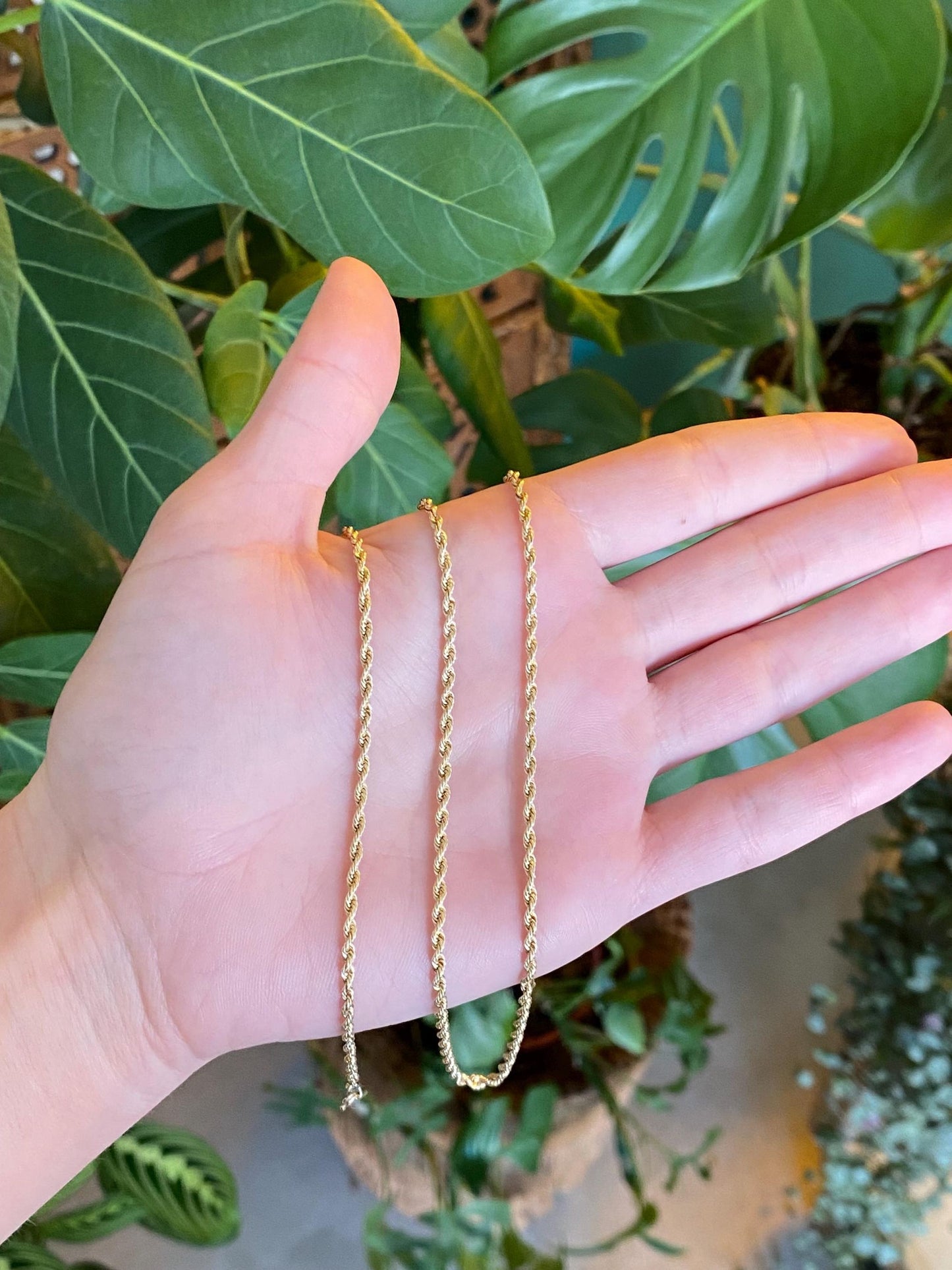 Vintage Solid 14k Yellow Gold Slim Rope Chain Necklace - 23.75 inches