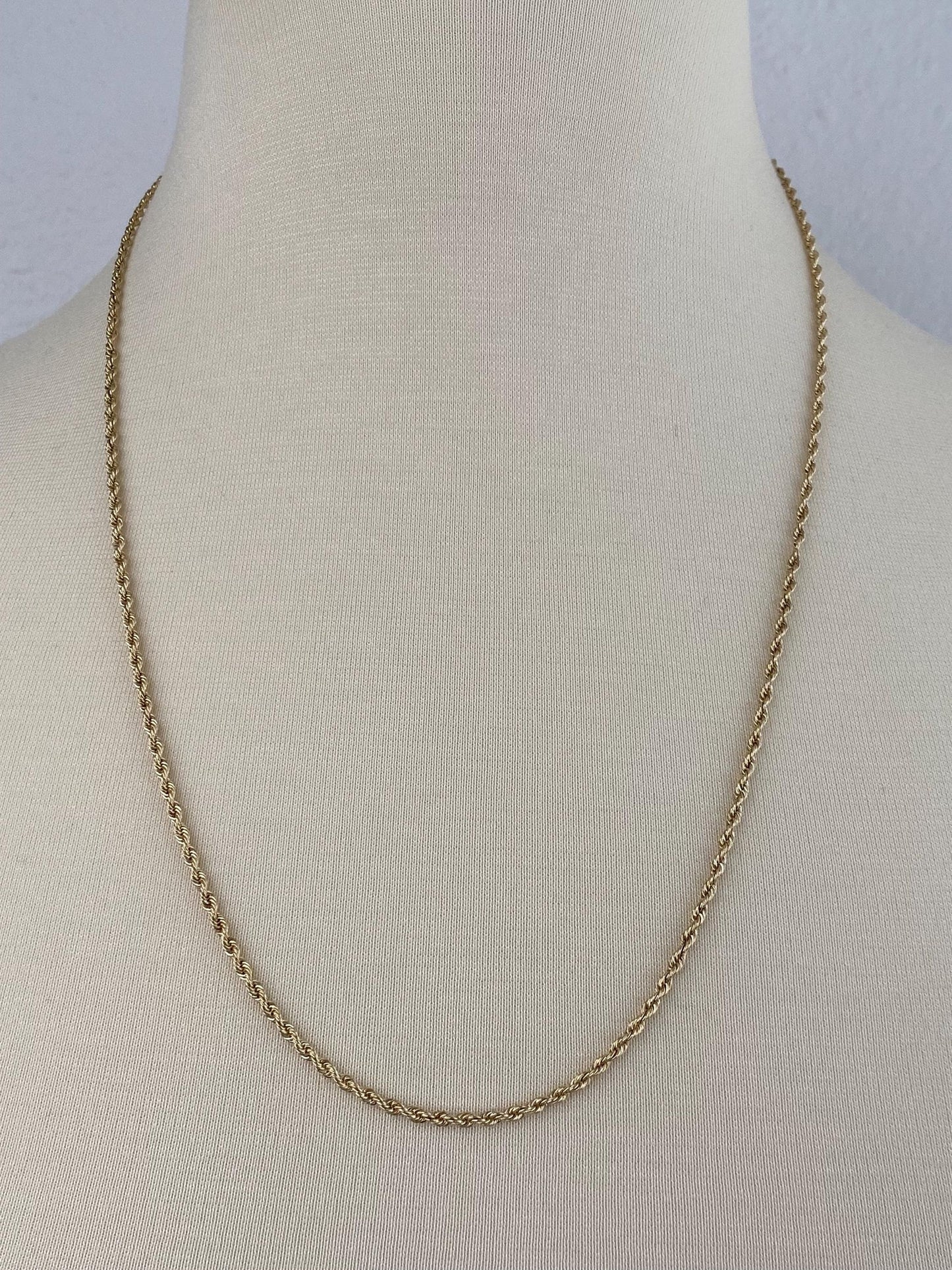 Vintage Solid 14k Yellow Gold Slim Rope Chain Necklace - 23.75 inches