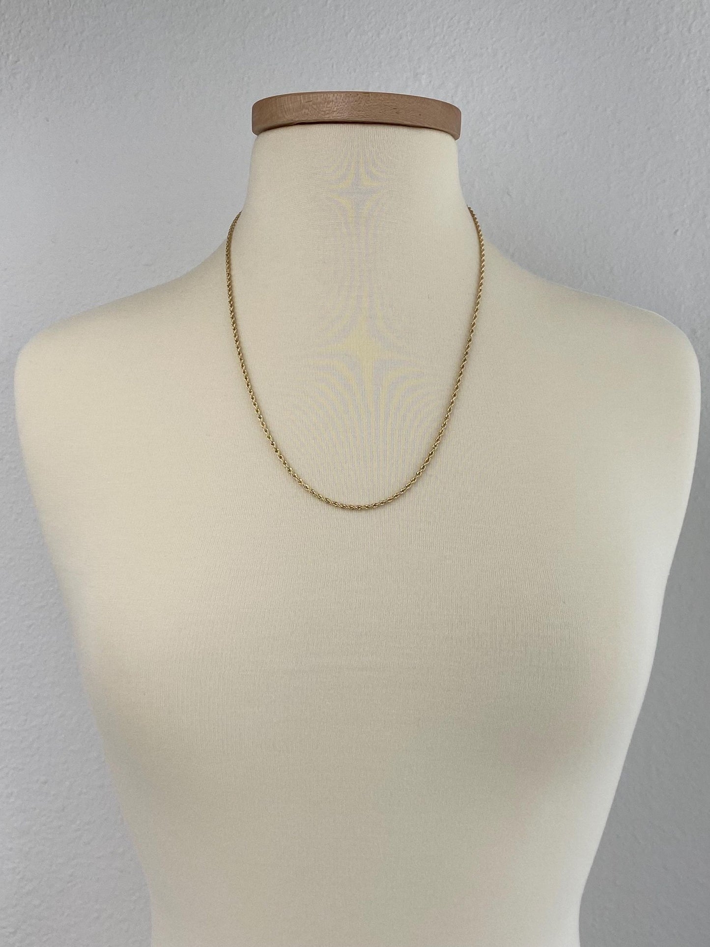 Vintage Solid 14k Yellow Gold Slim Rope Chain Necklace - 23.75 inches