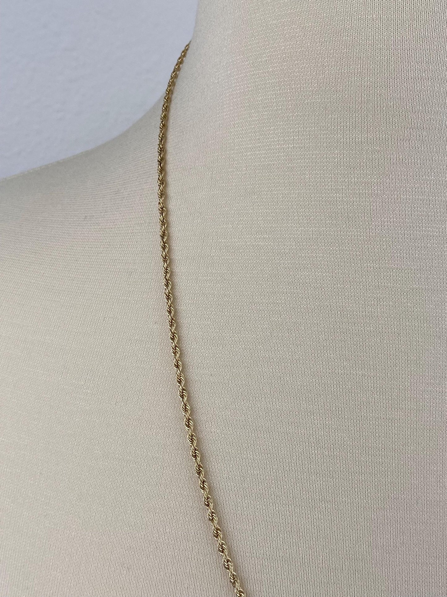 Vintage Solid 14k Yellow Gold Slim Rope Chain Necklace - 23.75 inches