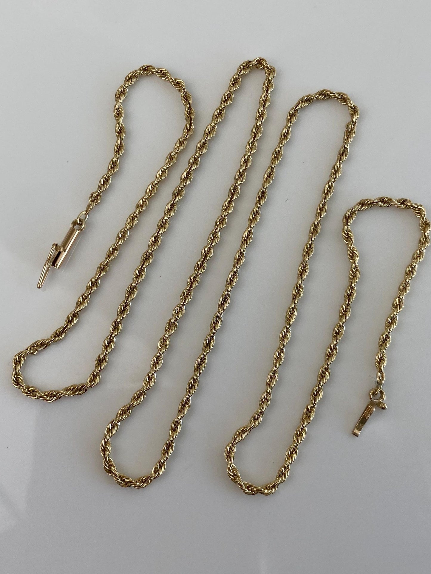 Vintage Solid 14k Yellow Gold Slim Rope Chain Necklace - 23.75 inches
