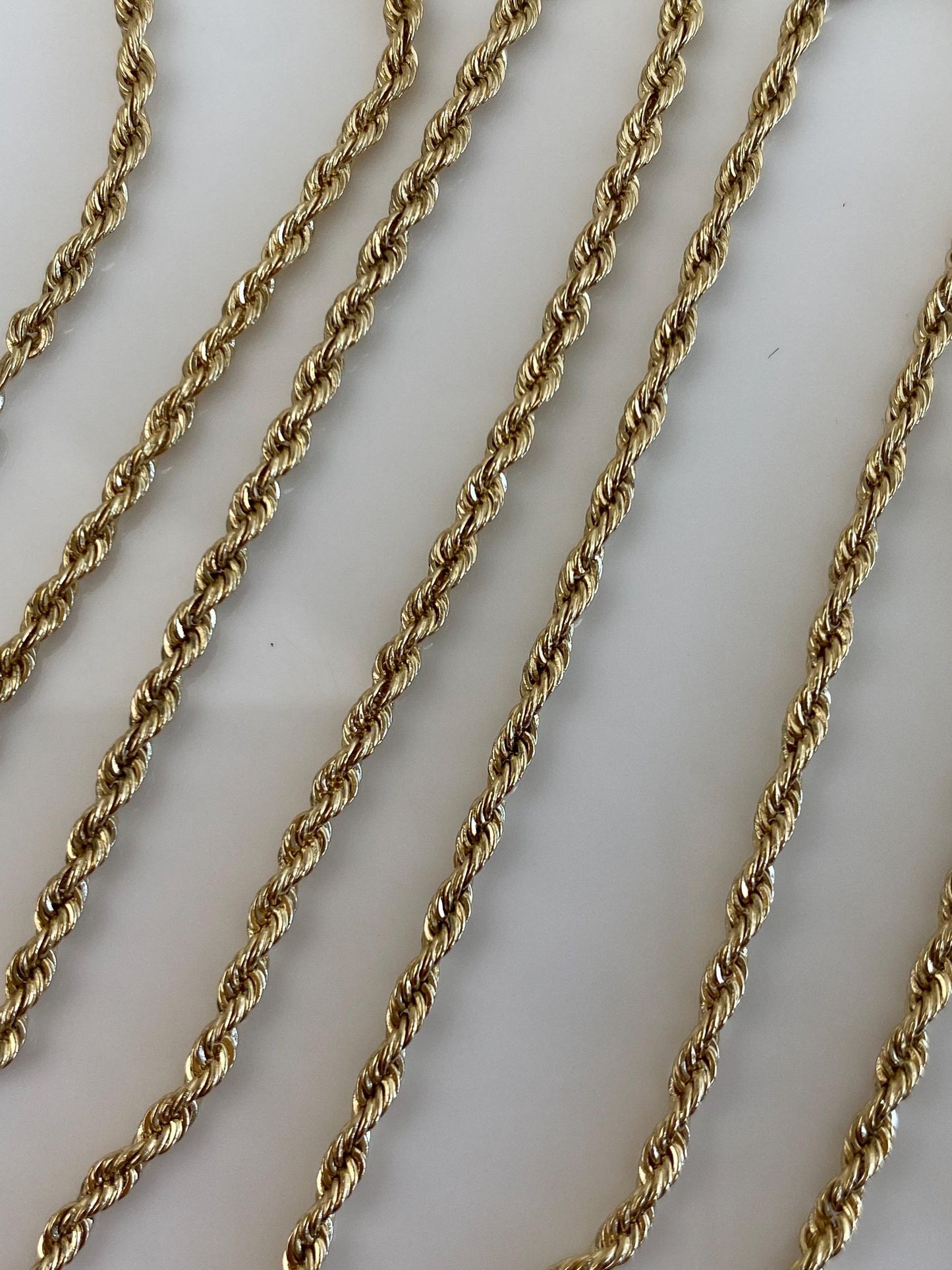 Vintage Solid 14k Yellow Gold Slim Rope Chain Necklace - 23.75 inches