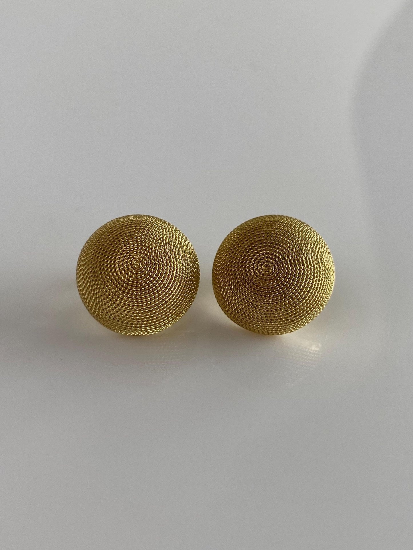 Vintage Solid 18k Yellow Gold Large Textured Domed Stud Earrings