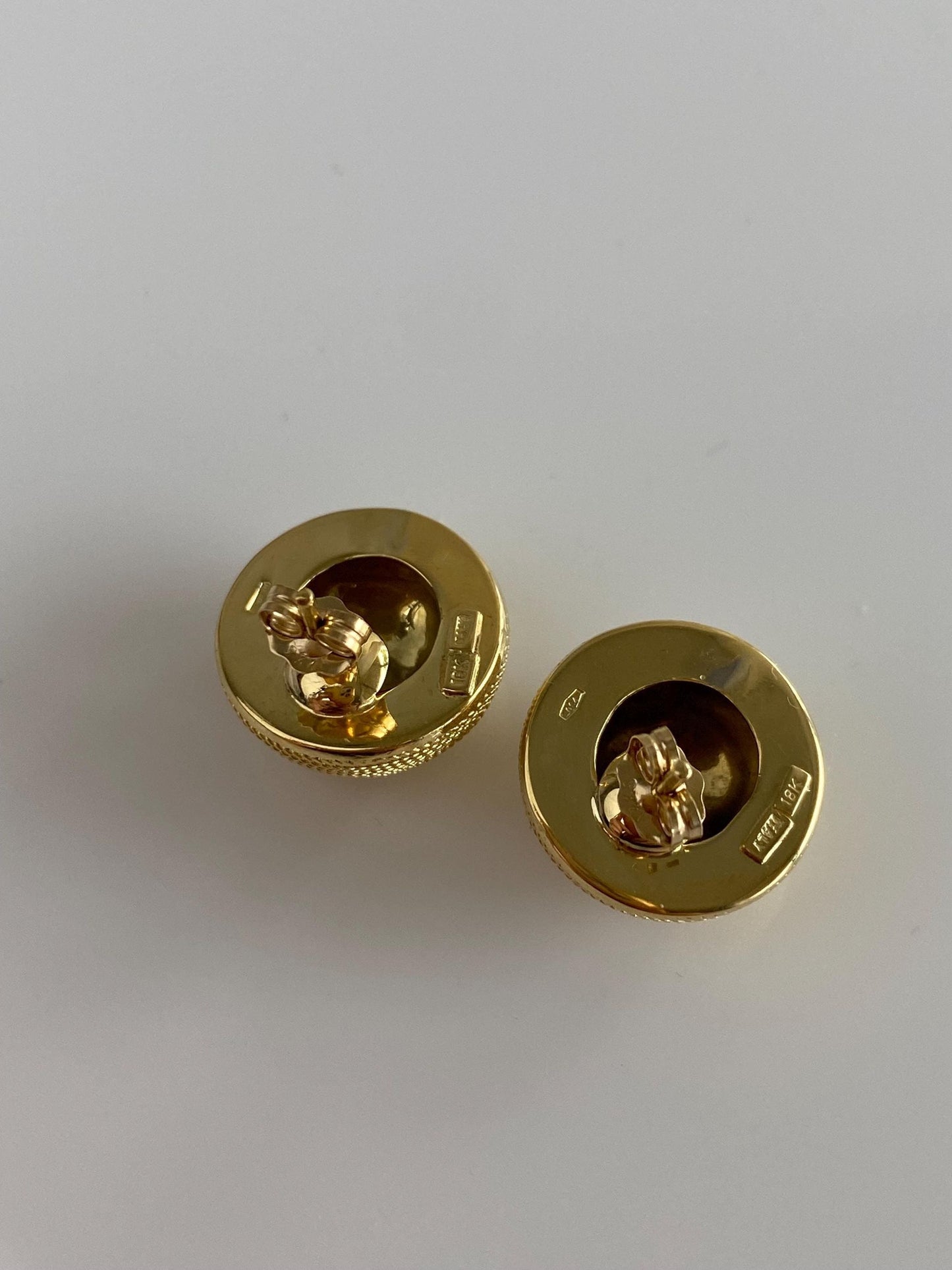 Vintage Solid 18k Yellow Gold Large Textured Domed Stud Earrings