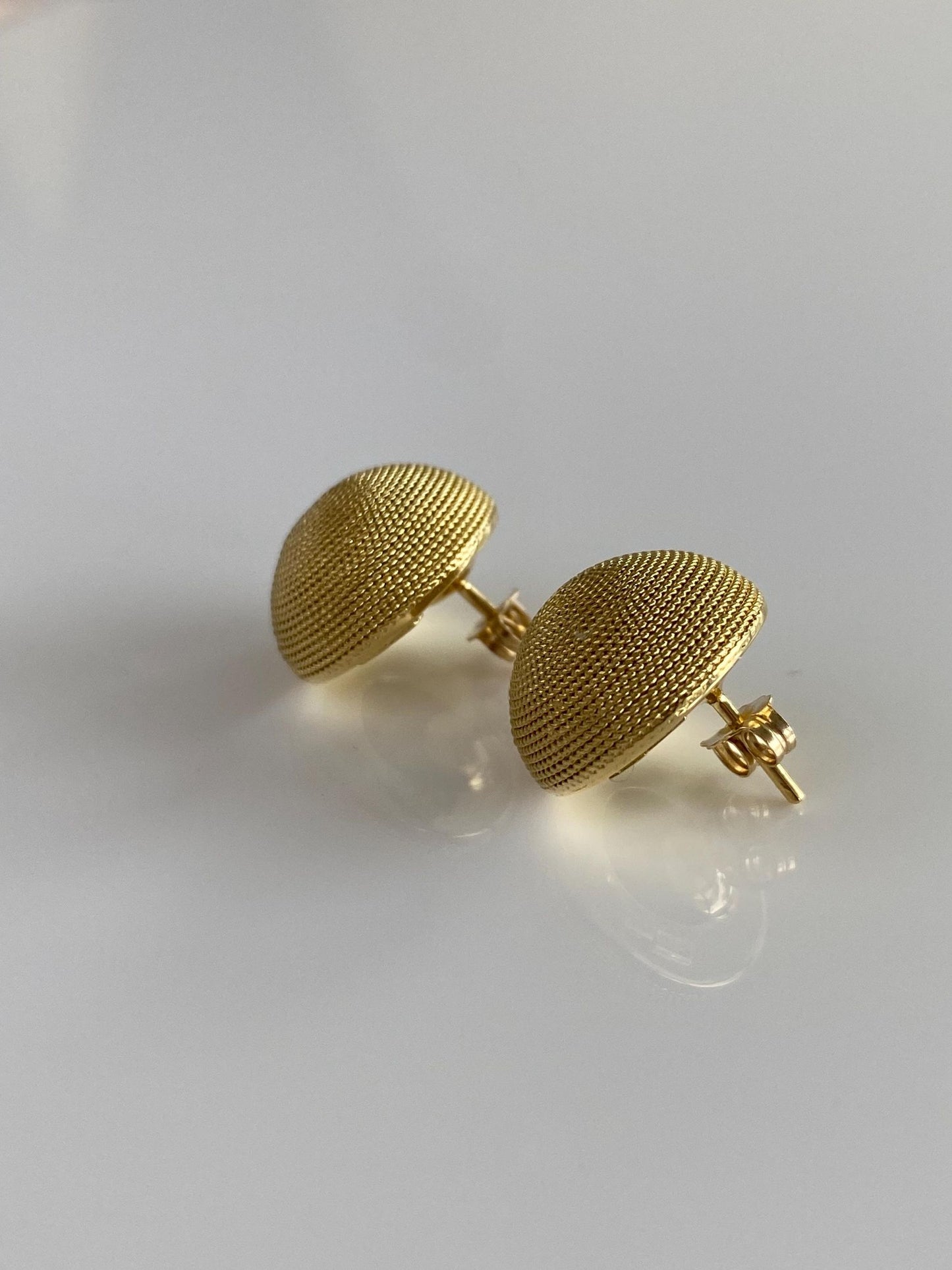 Vintage Solid 18k Yellow Gold Large Textured Domed Stud Earrings