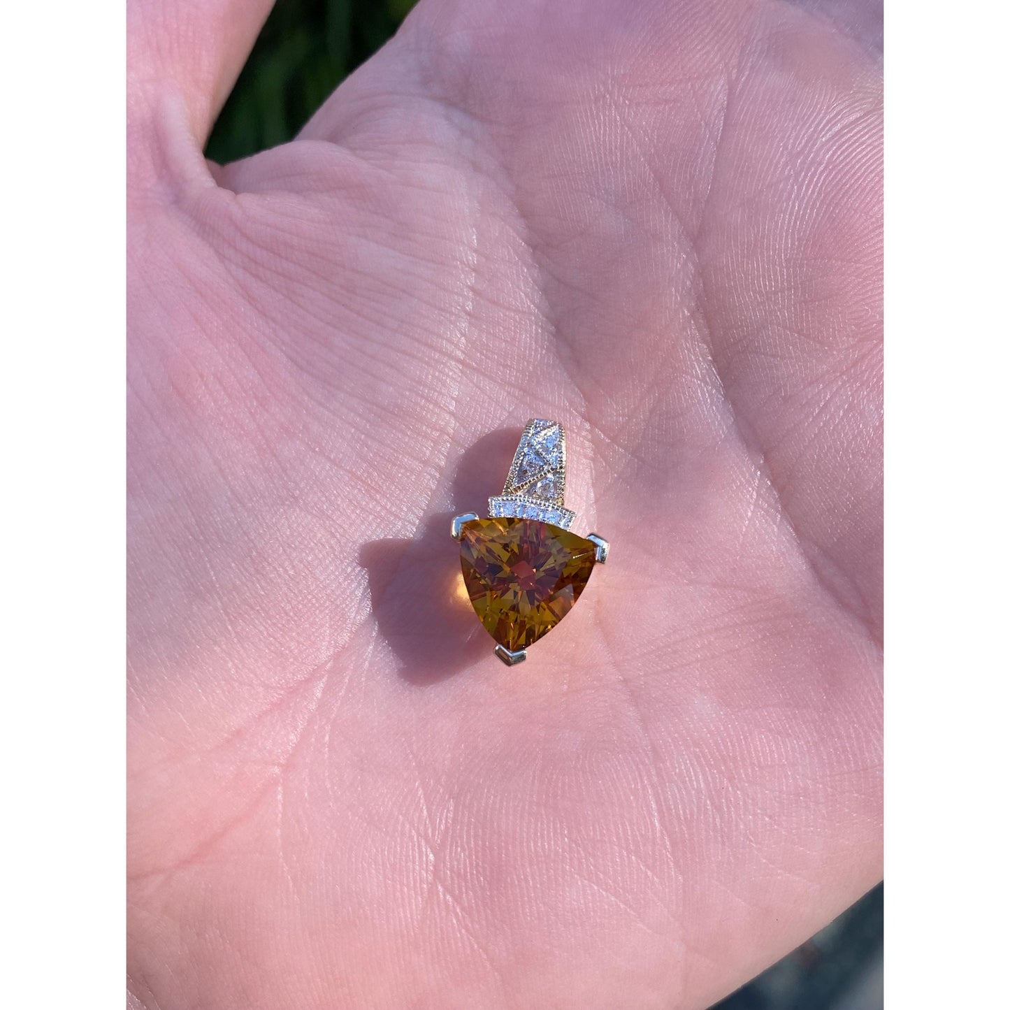 Vintage Solid 14k Yellow Gold Citrine Diamond Charm