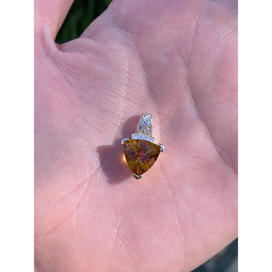 Vintage Solid 14k Yellow Gold Citrine Diamond Charm