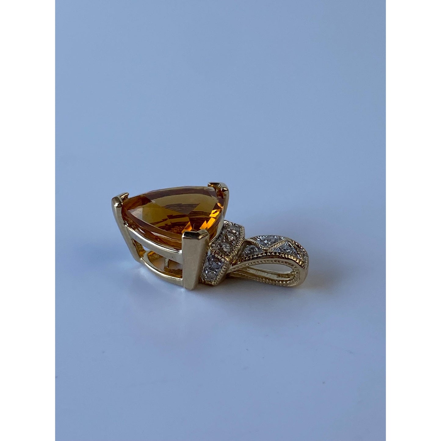 Vintage Solid 14k Yellow Gold Citrine Diamond Charm