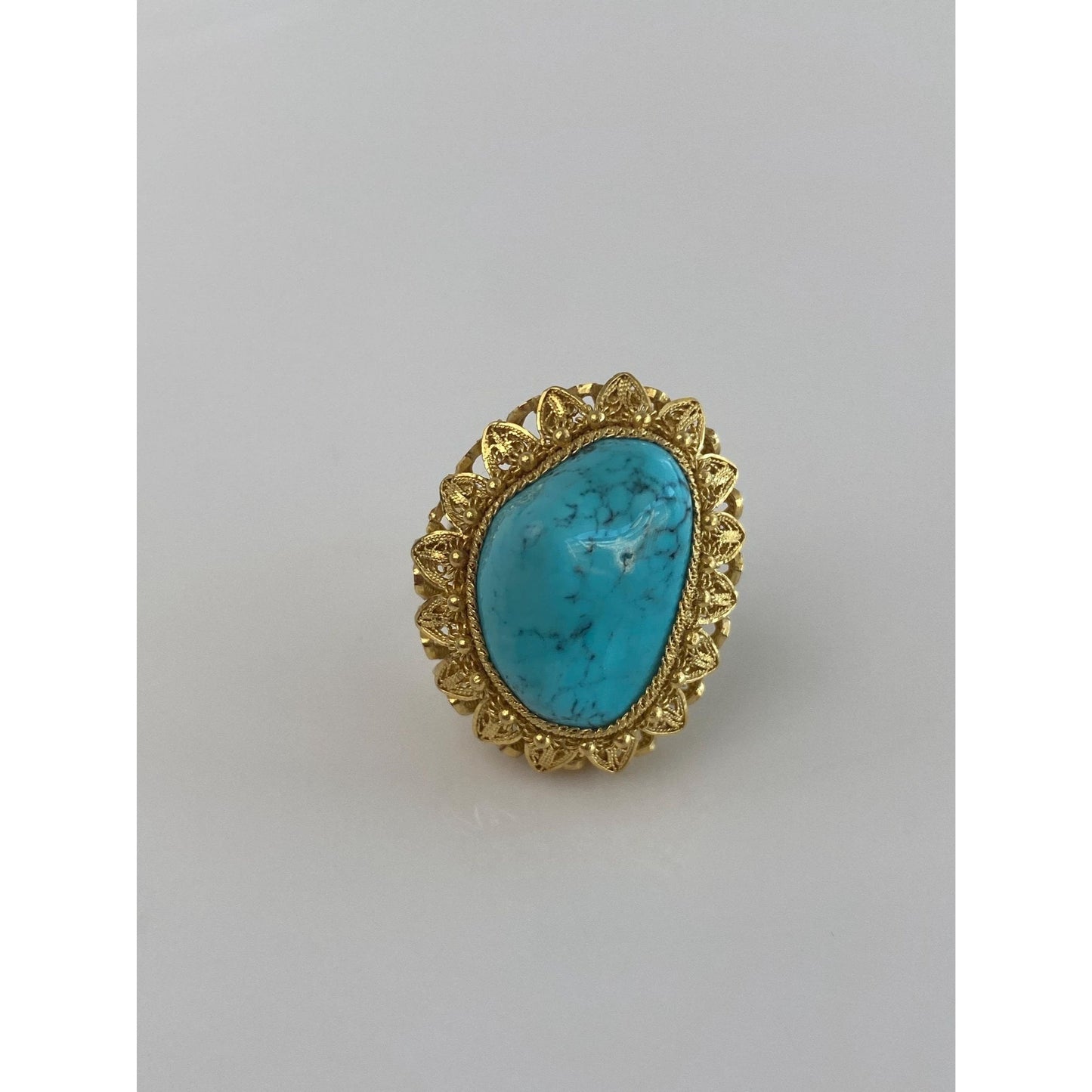 Vintage Solid 14k Yellow Gold Turquoise Ring - Size 4.5