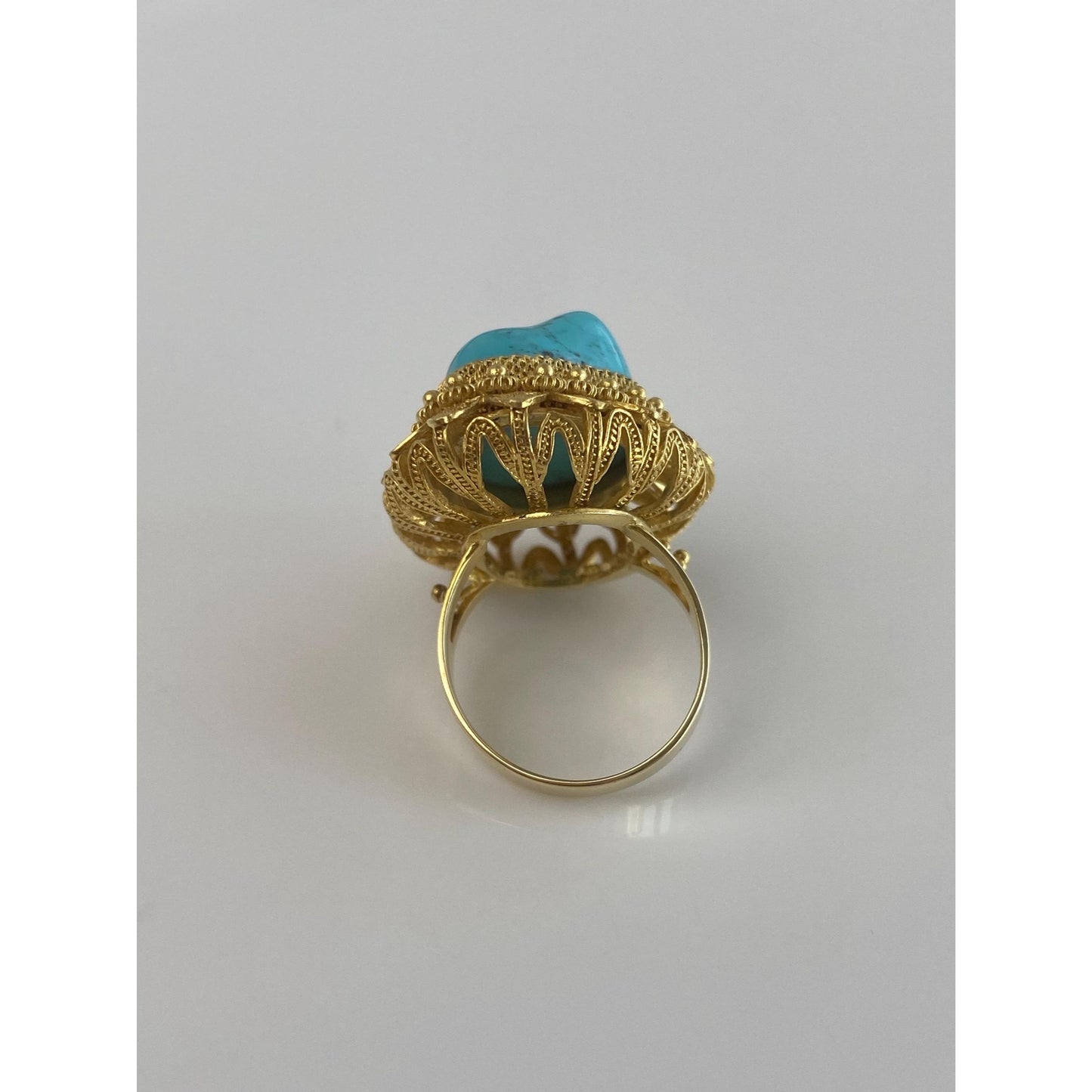 Vintage Solid 14k Yellow Gold Turquoise Ring - Size 4.5