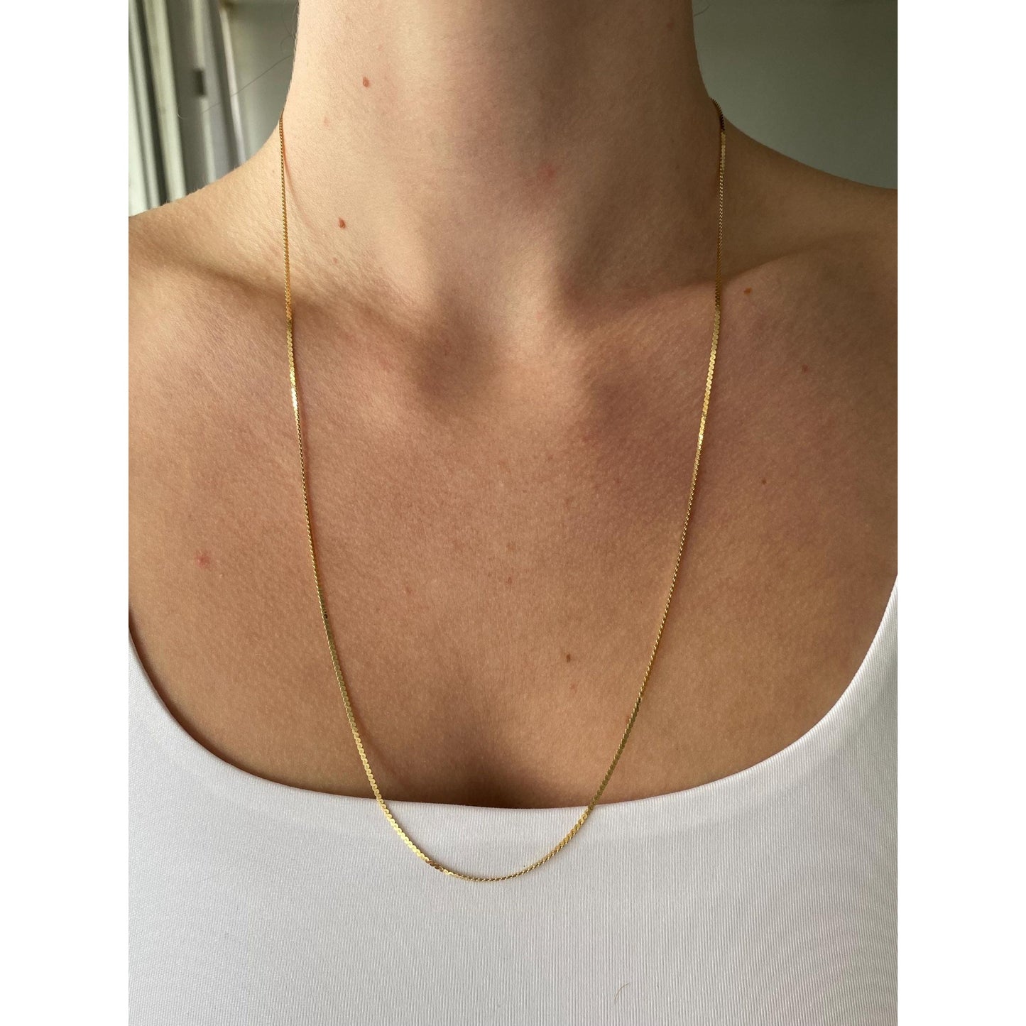 Vintage Solid 14k Yellow Gold Long Serpentine Chain Necklace - 24 inches
