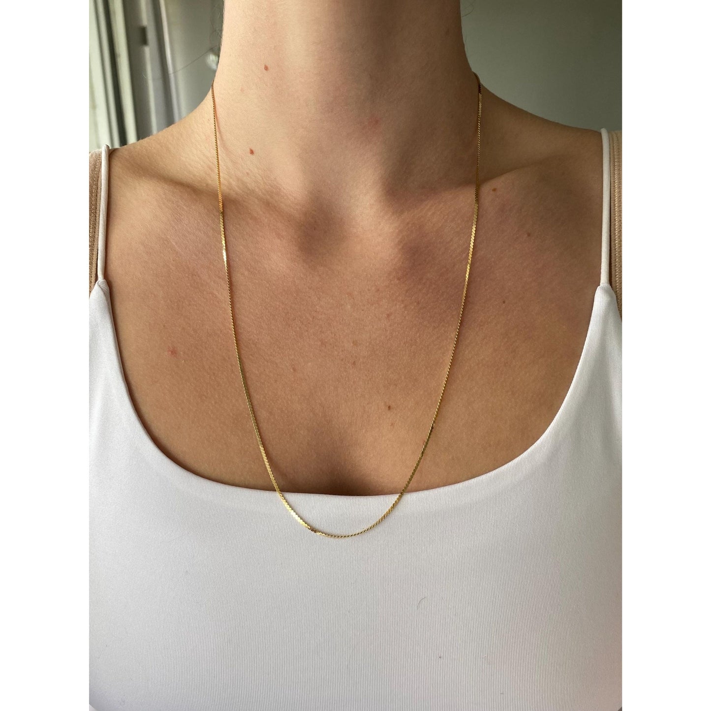 Vintage Solid 14k Yellow Gold Long Serpentine Chain Necklace - 24 inches