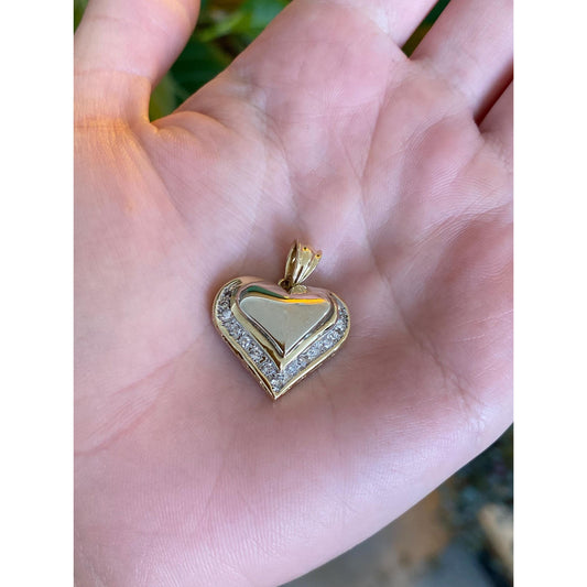 Solid 14k White & Yellow Gold Diamond Heart Charm