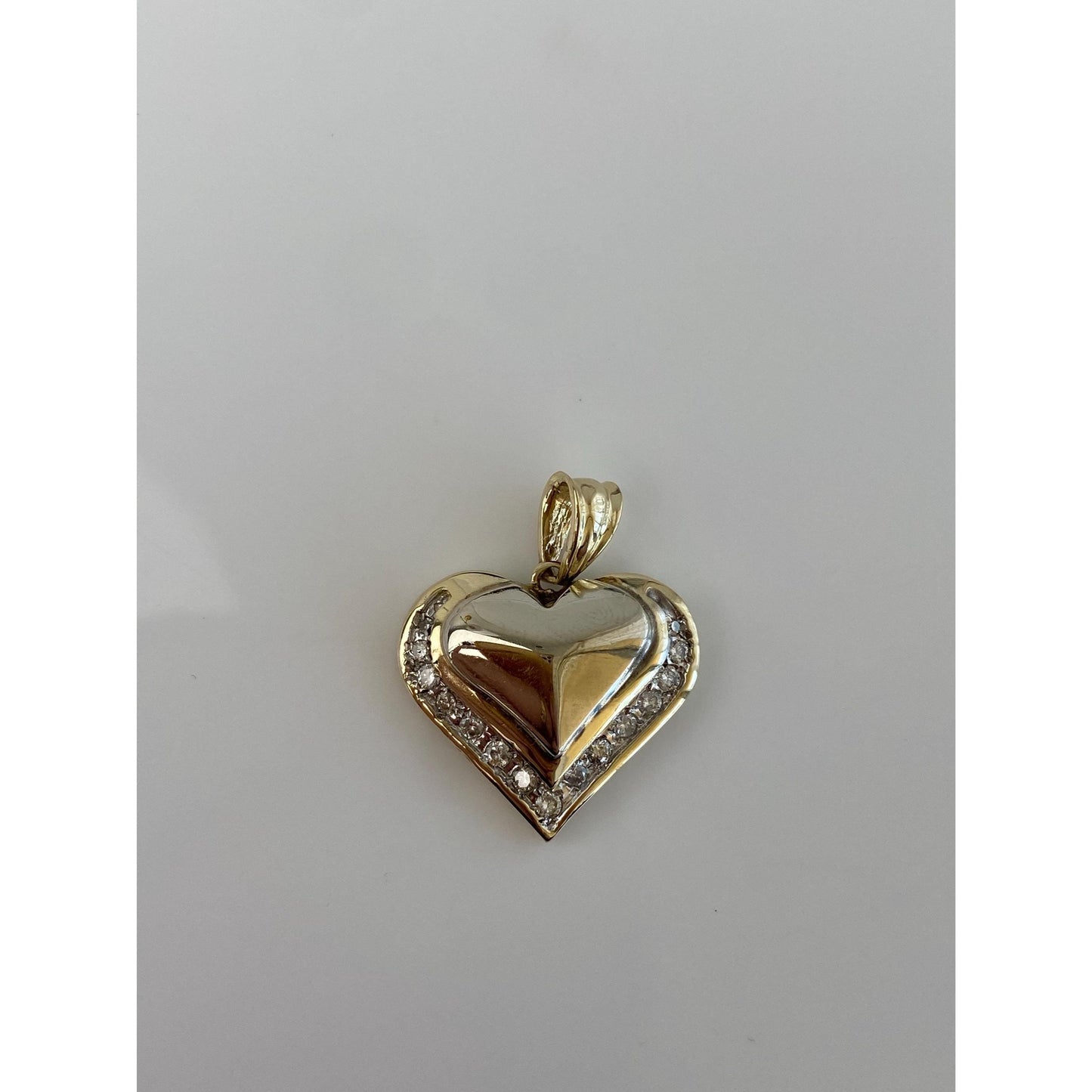 Solid 14k White & Yellow Gold Diamond Heart Charm