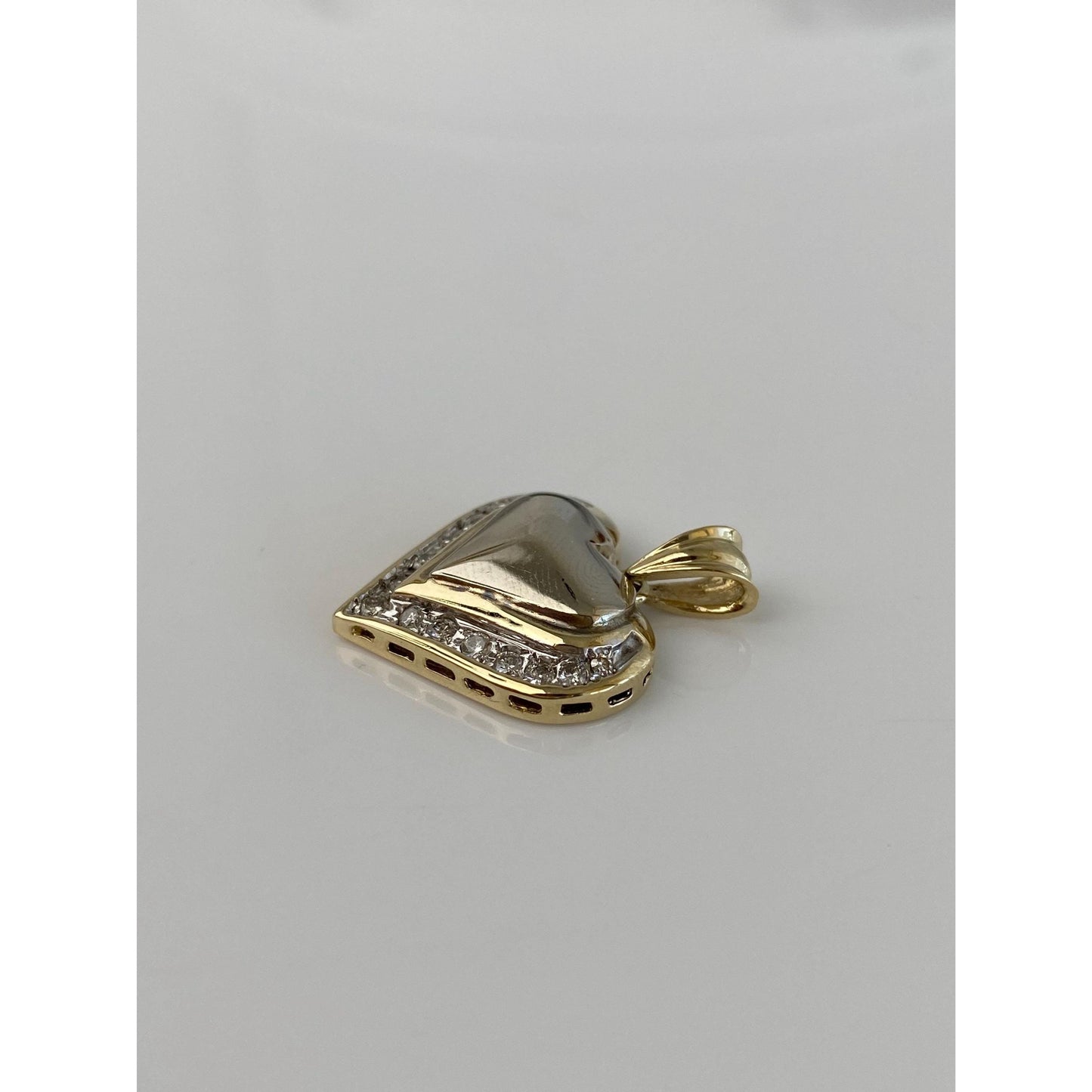 Solid 14k White & Yellow Gold Diamond Heart Charm