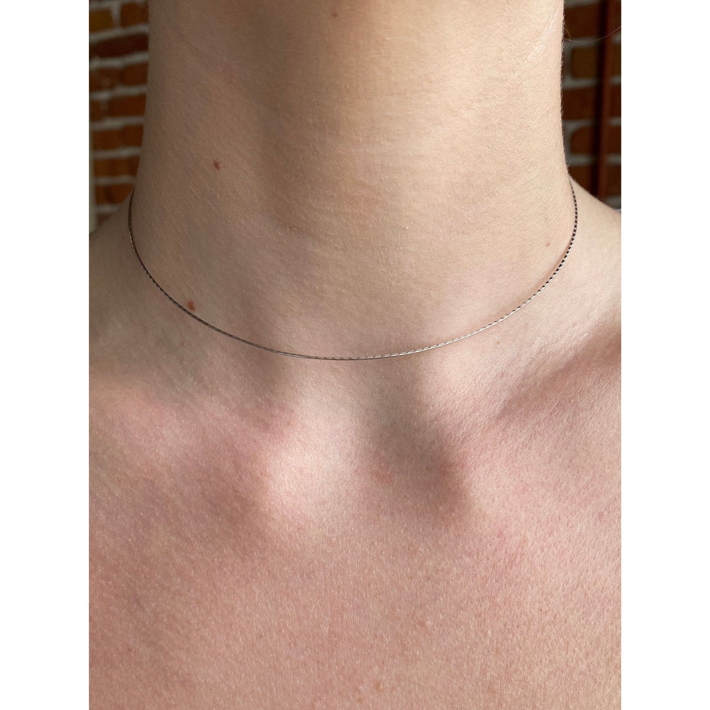 Solid 14k White Gold Dainty Designed Wire Collar Necklace - 16.75 inches