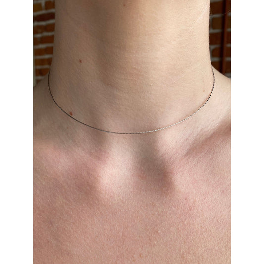Solid 14k White Gold Dainty Designed Wire Collar Necklace - 16.75 inches