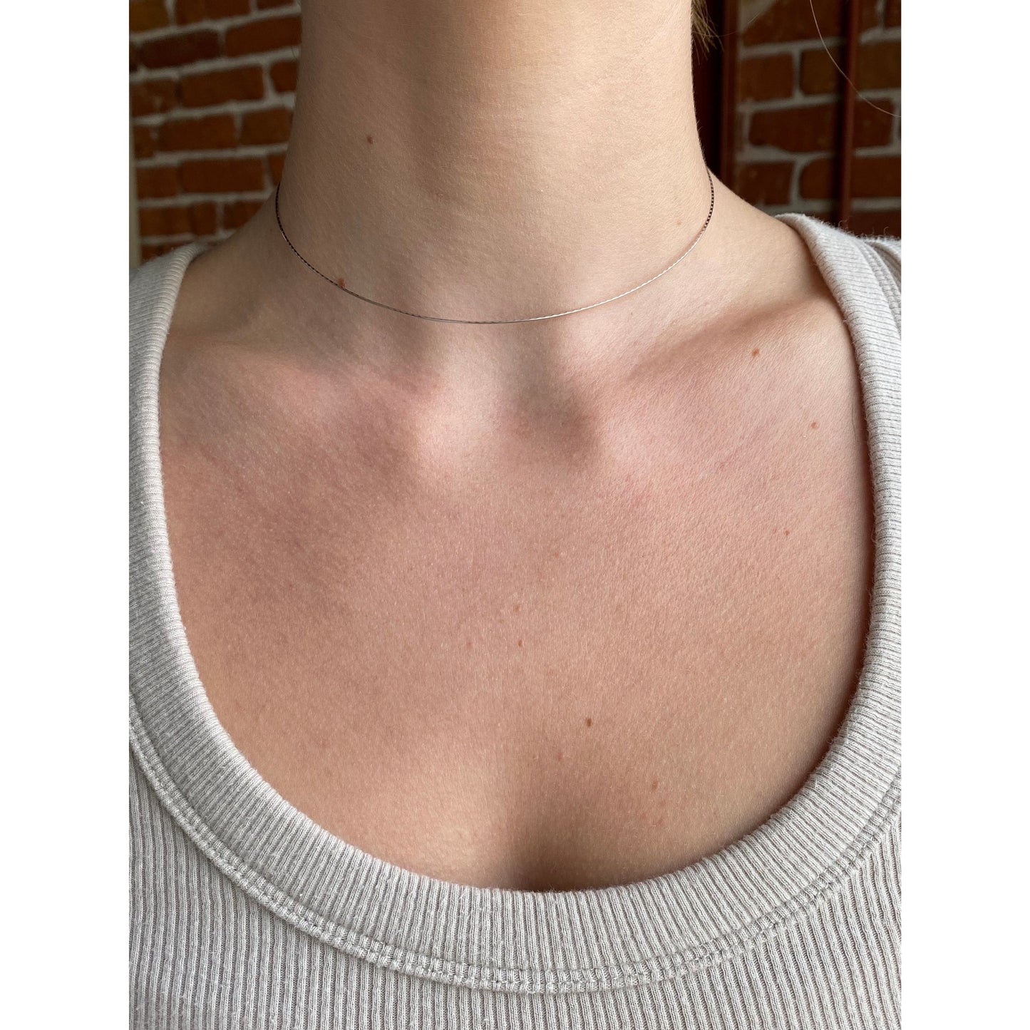 Solid 14k White Gold Dainty Designed Wire Collar Necklace - 16.75 inches