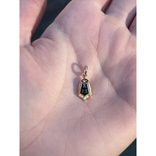 Vintage Solid 10k Yellow Gold Black Enamel Seed Pearl Fraternity Charm