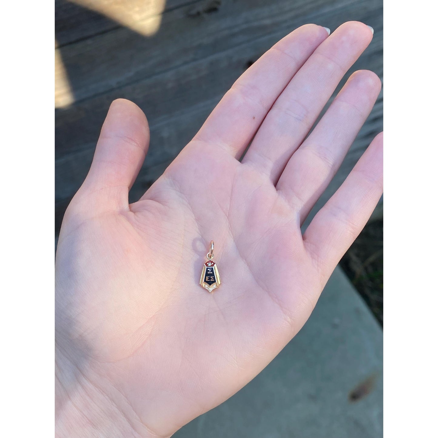 Vintage Solid 10k Yellow Gold Black Enamel Seed Pearl Fraternity Charm