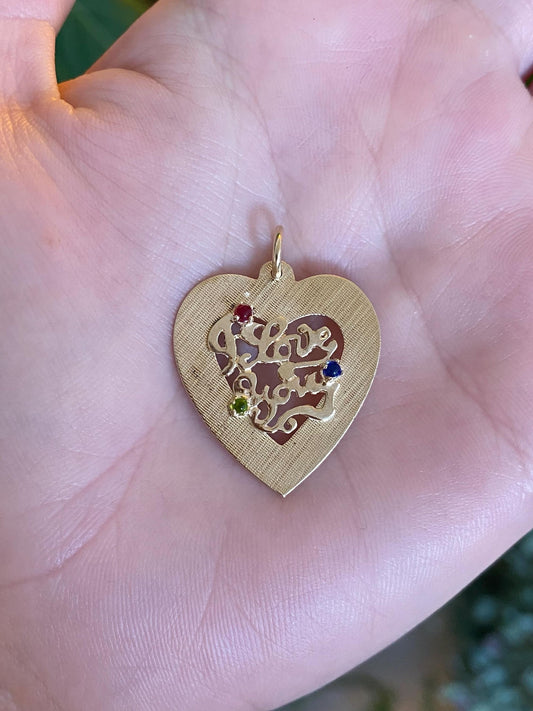 Vintage Solid 14k Yellow Gold Colored Cubic Zirconia I Love You Heart Charm