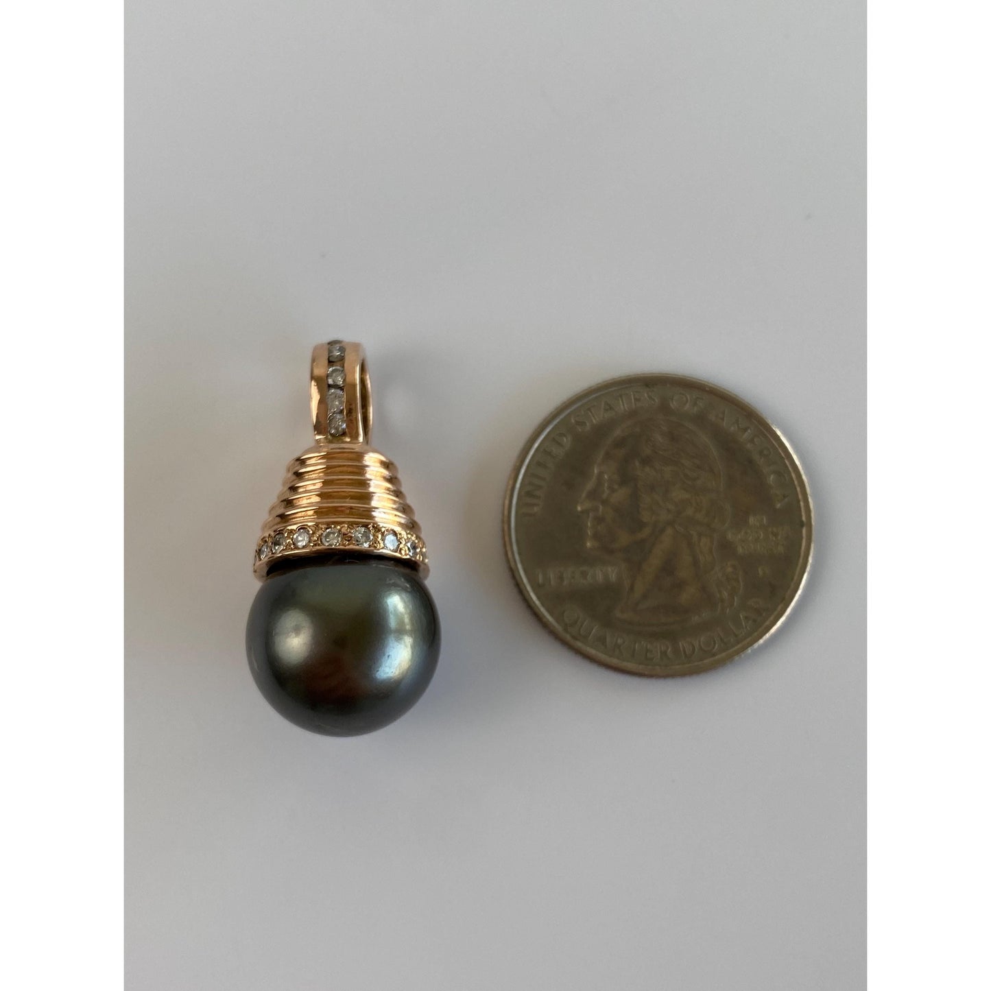 Vintage Solid 14k Rose Gold Diamond Grey Pearl Charm