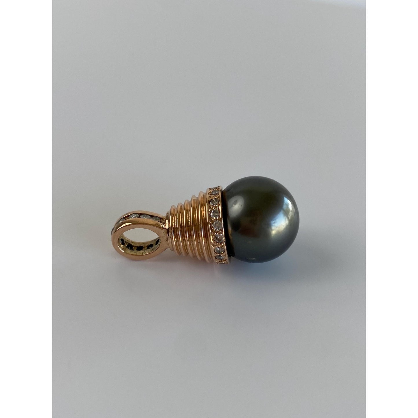 Vintage Solid 14k Rose Gold Diamond Grey Pearl Charm