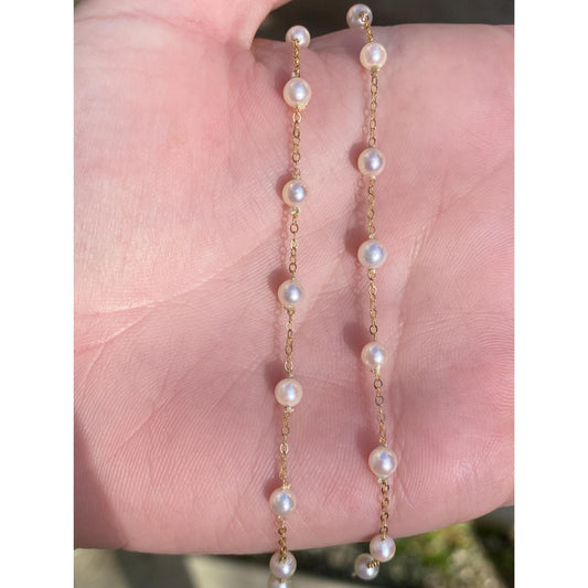 Vintage Solid 14k Yellow Gold Pearl Cable Chain Necklace - 16.25 inches