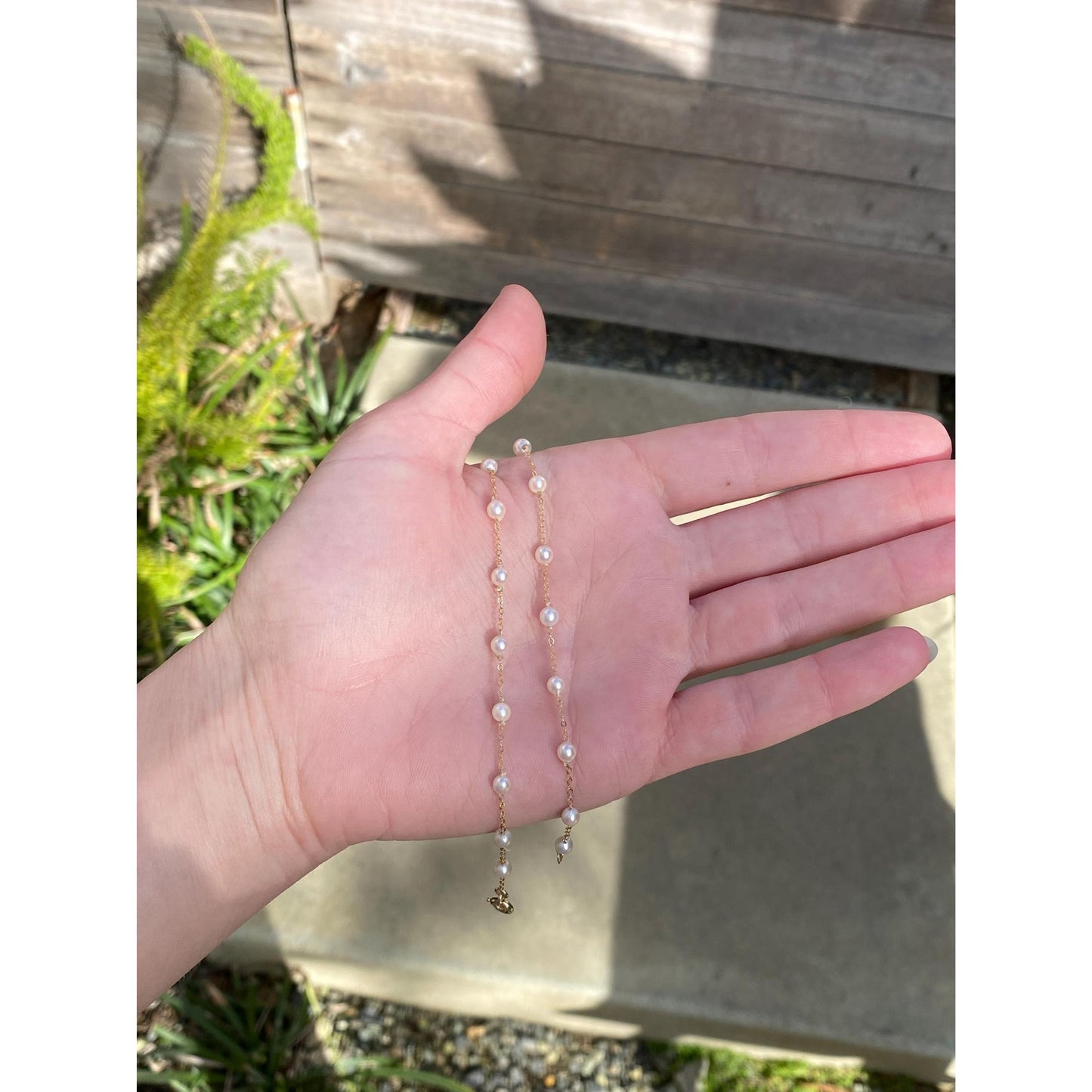 Vintage Solid 14k Yellow Gold Pearl Cable Chain Necklace - 16.25 inches