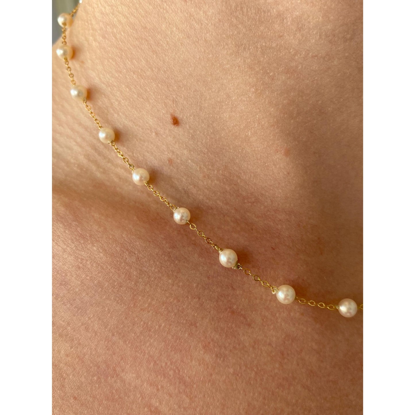 Vintage Solid 14k Yellow Gold Pearl Cable Chain Necklace - 16.25 inches