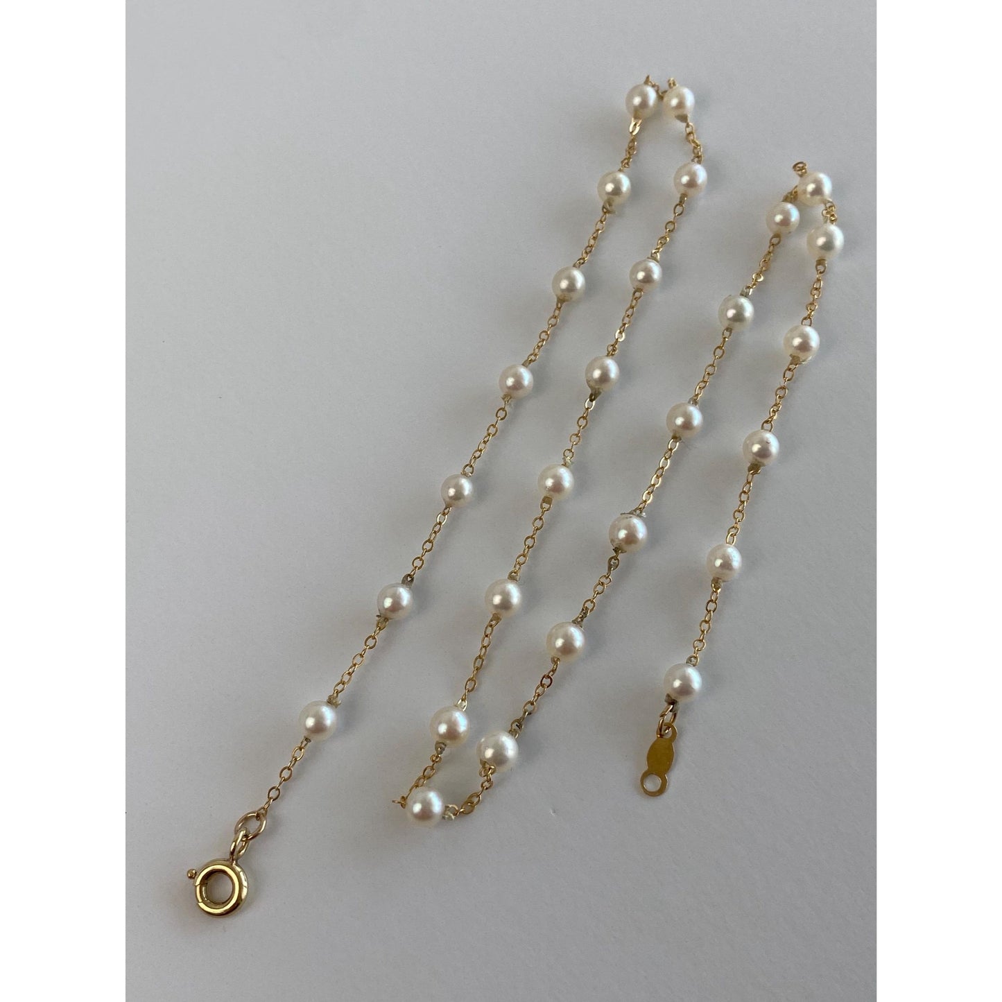 Vintage Solid 14k Yellow Gold Pearl Cable Chain Necklace - 16.25 inches