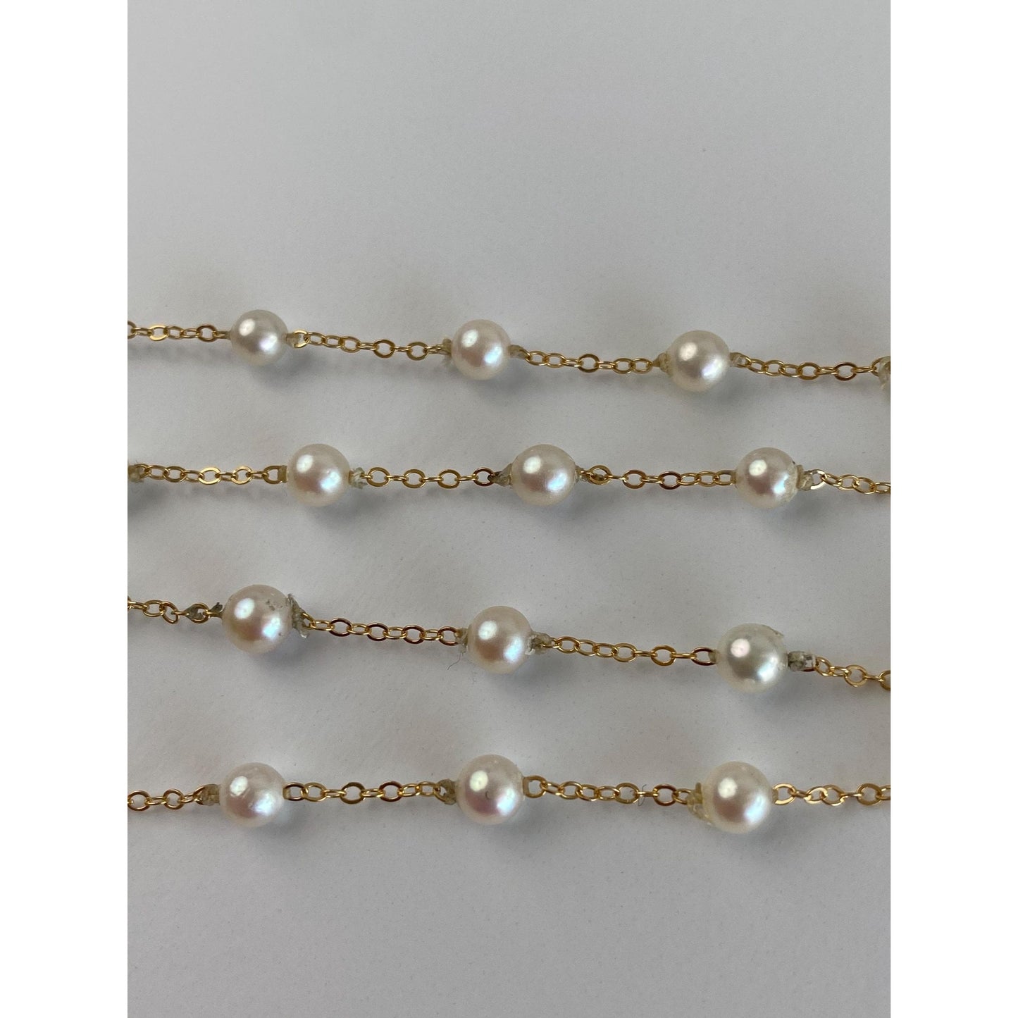 Vintage Solid 14k Yellow Gold Pearl Cable Chain Necklace - 16.25 inches