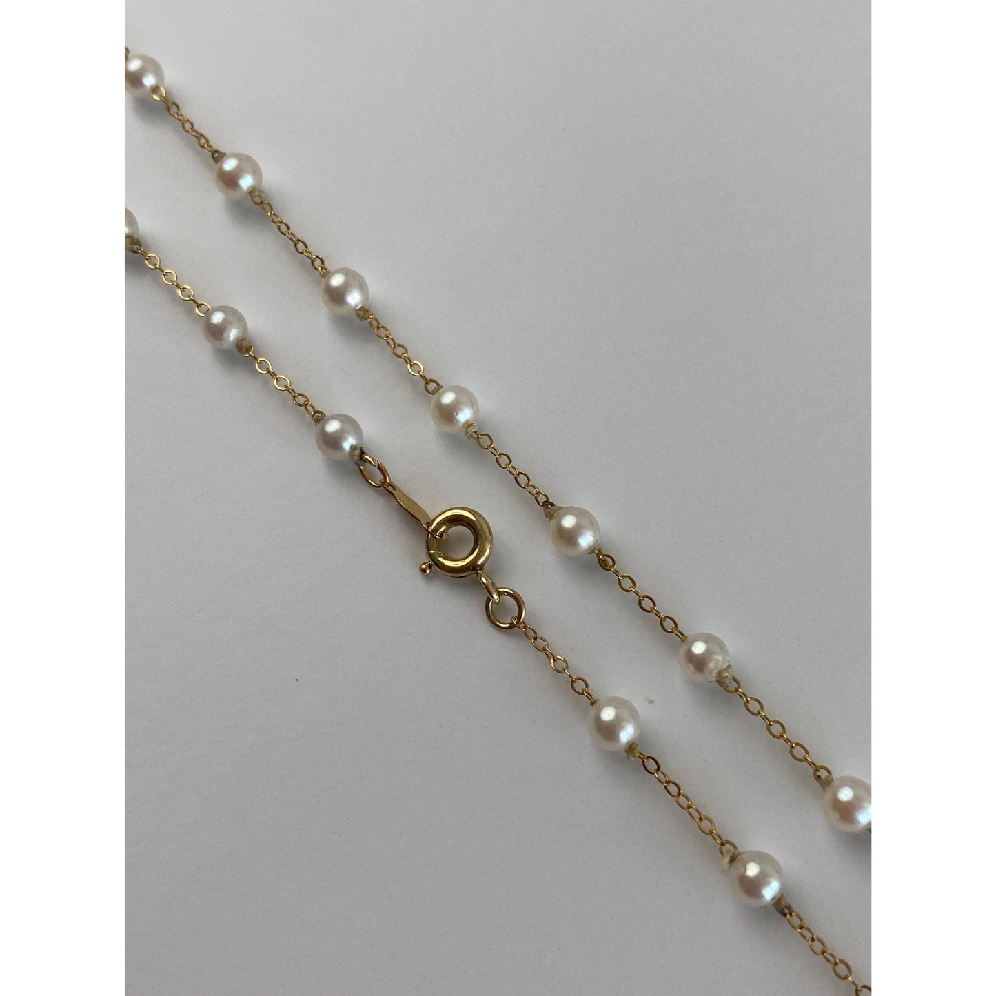 Vintage Solid 14k Yellow Gold Pearl Cable Chain Necklace - 16.25 inches