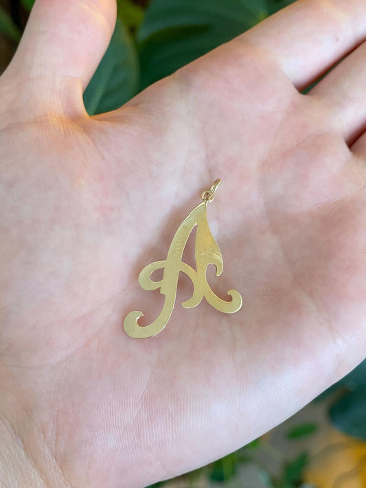Vintage Solid 14k Yellow Gold Engraved Cut Out Initial 'A' Charm