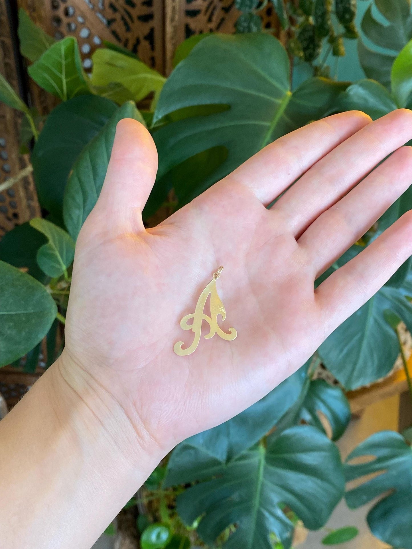 Vintage Solid 14k Yellow Gold Engraved Cut Out Initial 'A' Charm