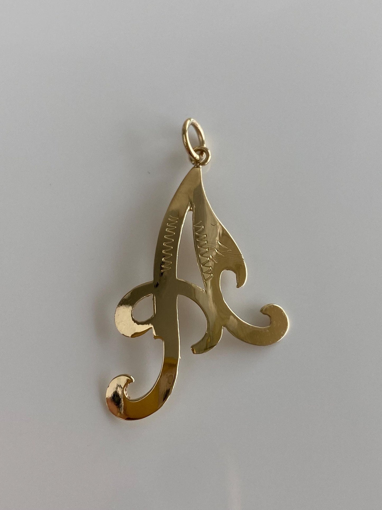 Vintage Solid 14k Yellow Gold Engraved Cut Out Initial 'A' Charm