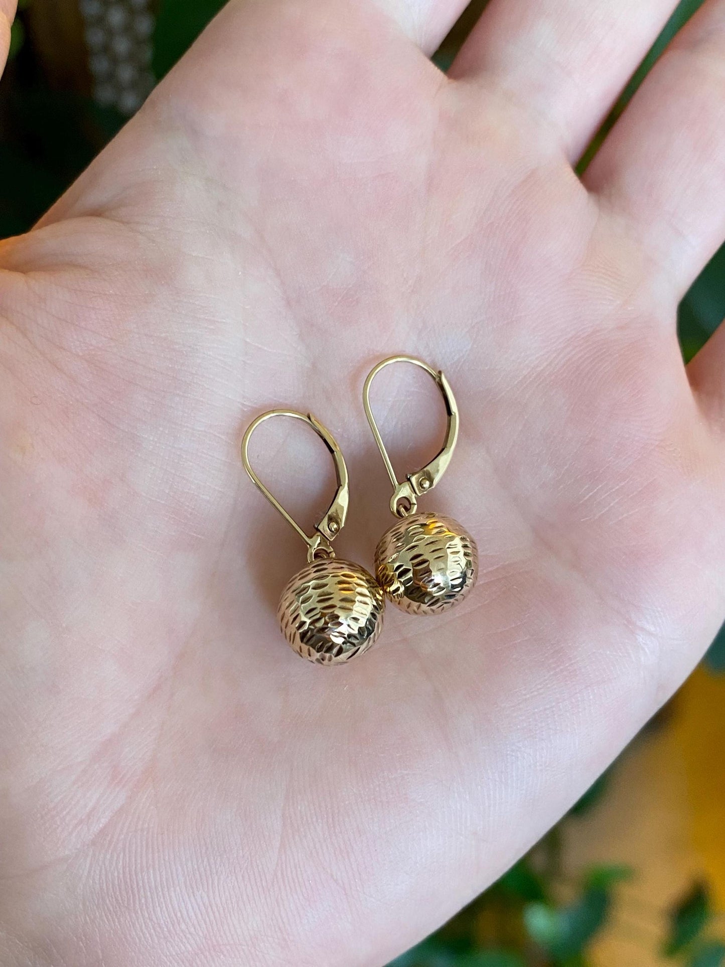 Vintage 14k Yellow Gold Textured Ball Dangle Earrings