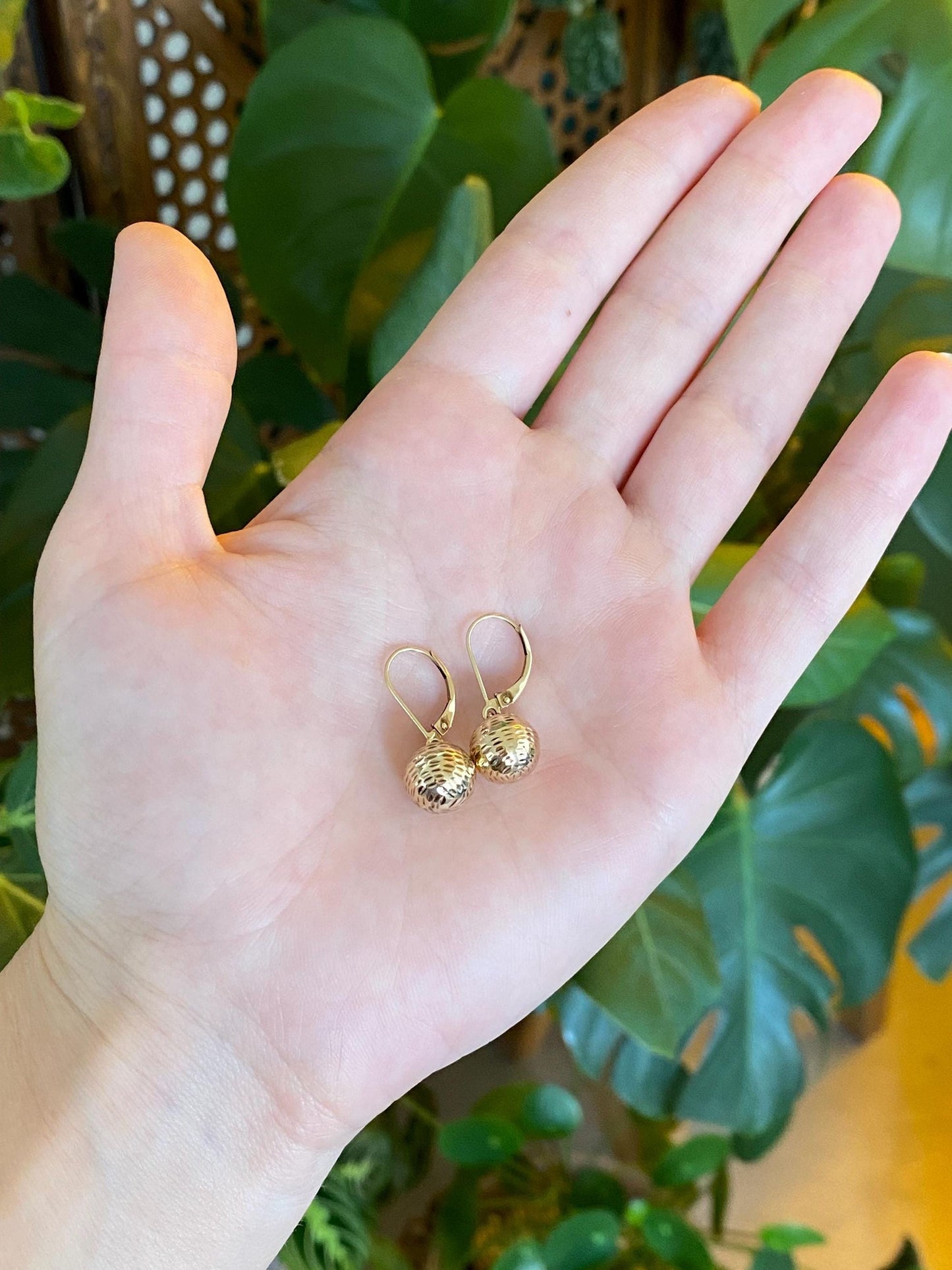 Vintage 14k Yellow Gold Textured Ball Dangle Earrings
