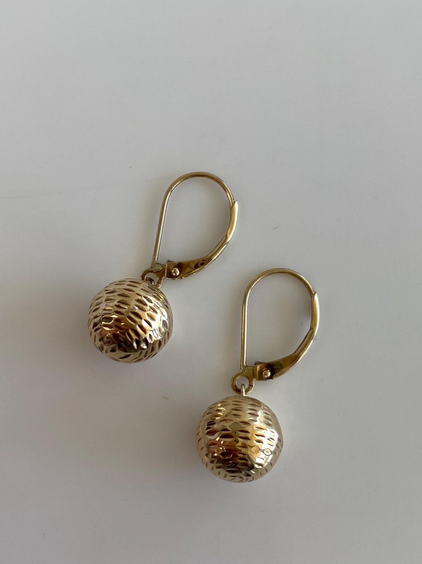 Vintage 14k Yellow Gold Textured Ball Dangle Earrings