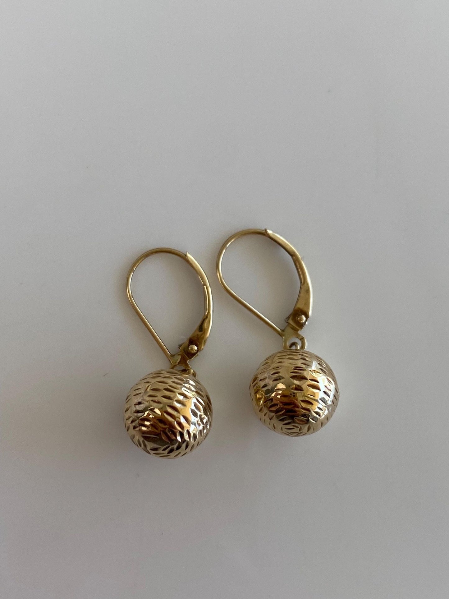 Vintage 14k Yellow Gold Textured Ball Dangle Earrings