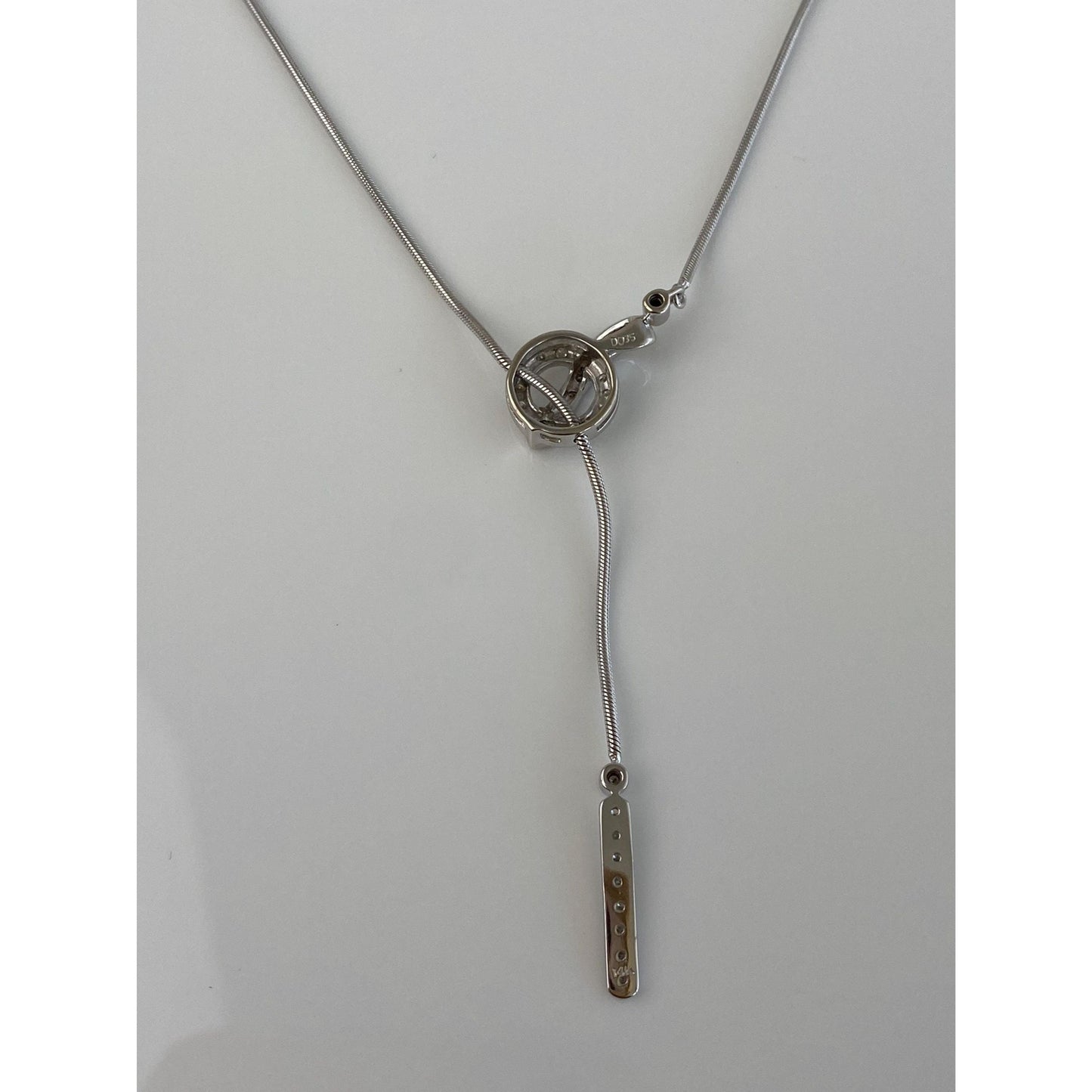 Vintage Solid 14k White & Yellow Gold Diamond Snake Chain Lariat Necklace - 17 inches