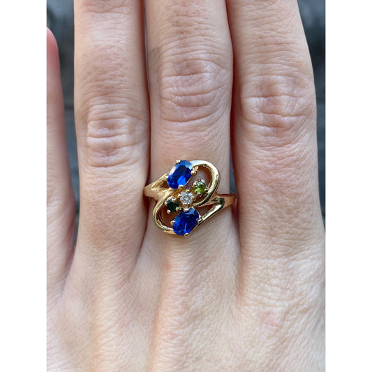 Vintage Solid 10k Yellow Gold Colored & Clear Spinel Ring - Size 7.5