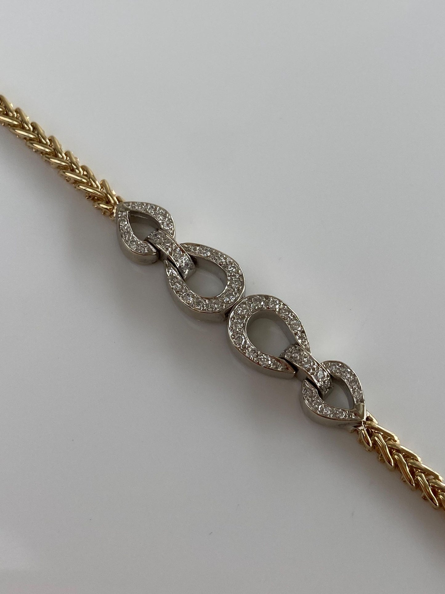 Vintage Solid 14k White & Yellow Gold Diamond Fancy Chain Bracelet - 6.25 inches