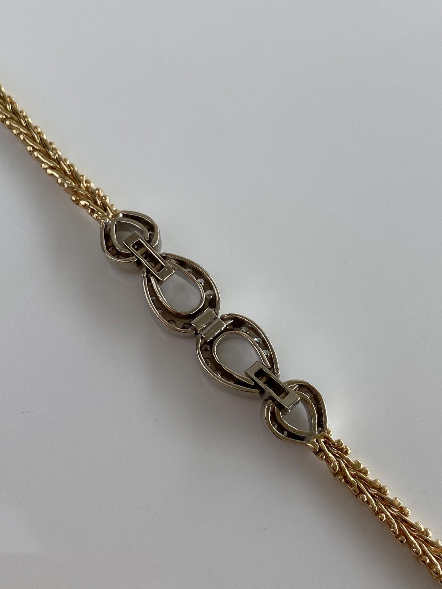 Vintage Solid 14k White & Yellow Gold Diamond Fancy Chain Bracelet - 6.25 inches