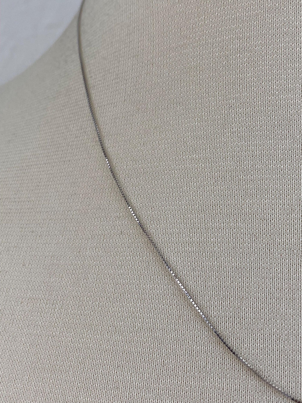Solid 14k White Gold Dainty Box Chain Necklace - 18.25 inches