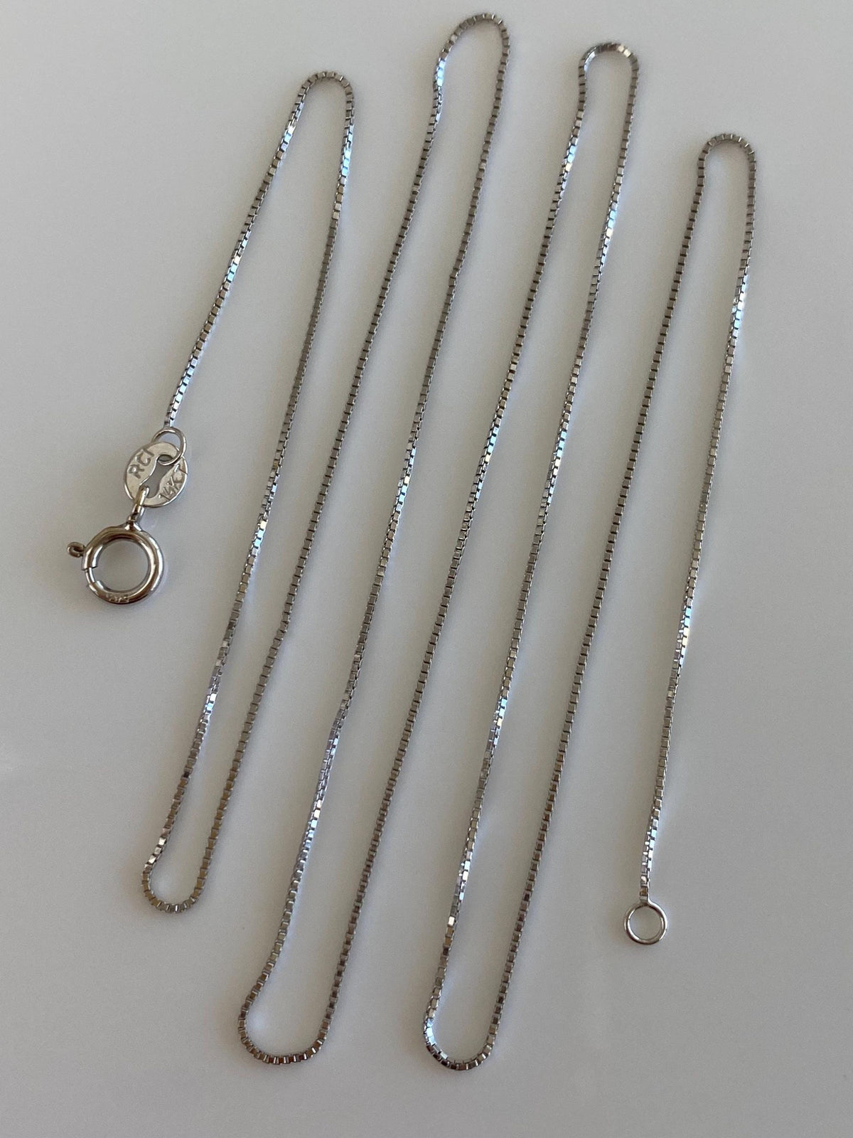 Solid 14k White Gold Dainty Box Chain Necklace - 18.25 inches