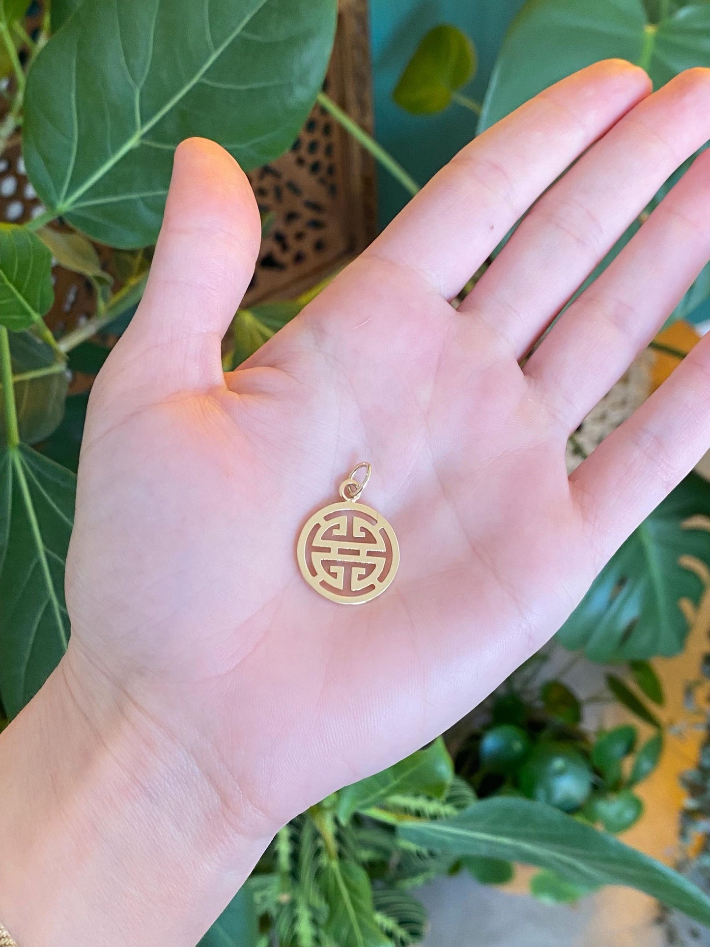 Vintage Solid 14k Yellow Gold Greek Key Open Work Charm