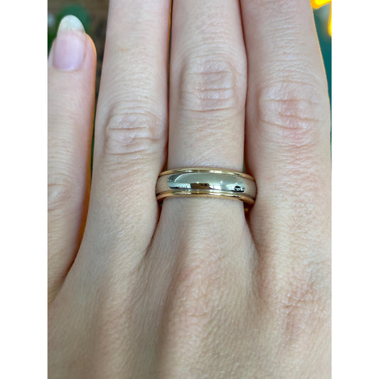 Vintage Solid 14k White & Yellow Gold Lined Ring Band - Size 8.75