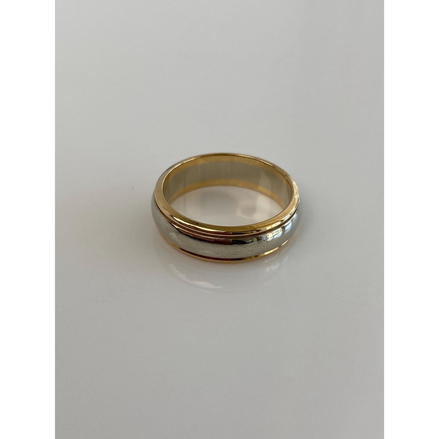 Vintage Solid 14k White & Yellow Gold Lined Ring Band - Size 8.75