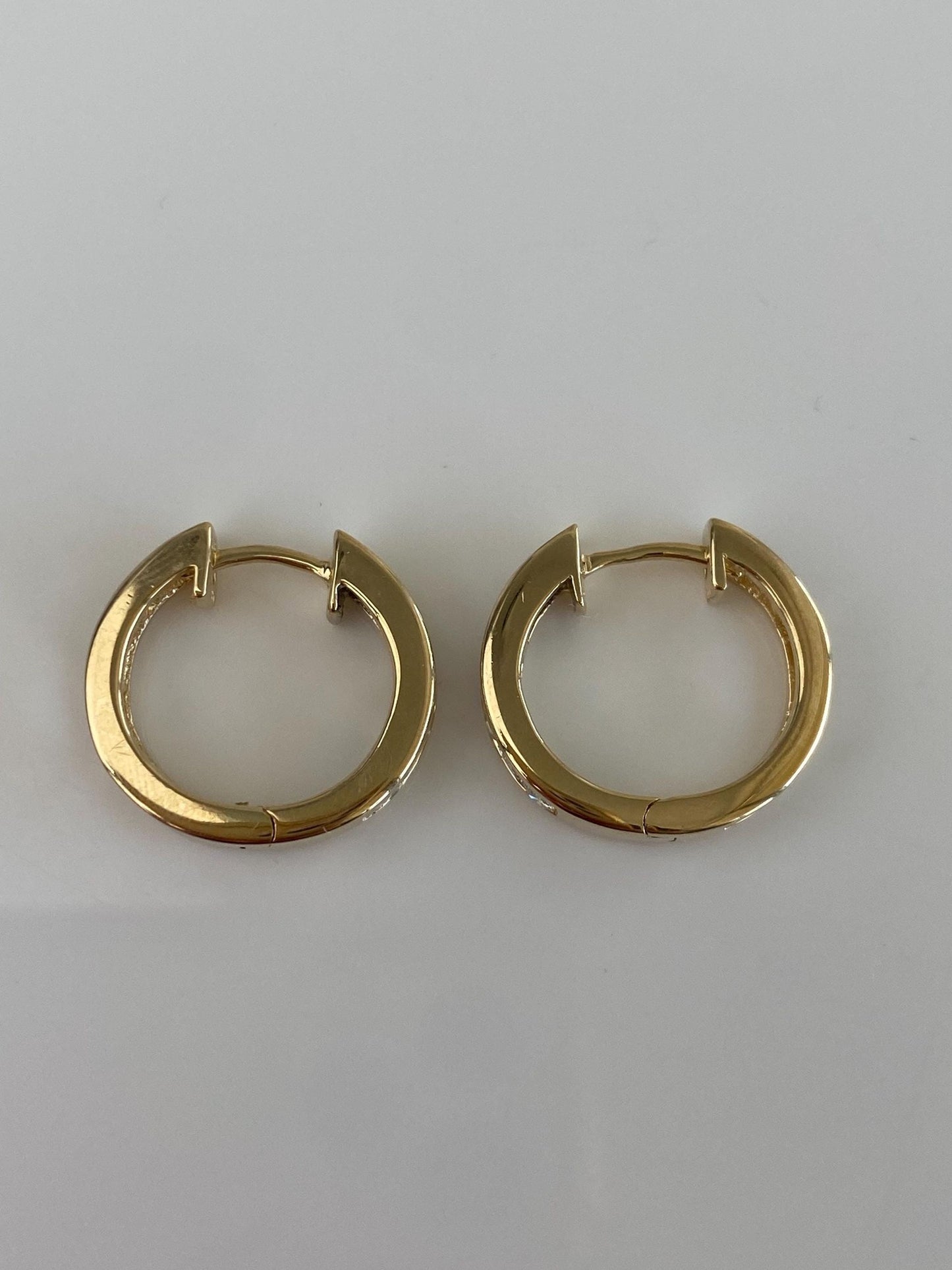 Vintage Solid 14k Yellow Gold Diamond Hoop Earrings
